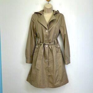 Mossimo - Tan 3 Button Lined Long Sleeve Trench Coat With Hood Size Small